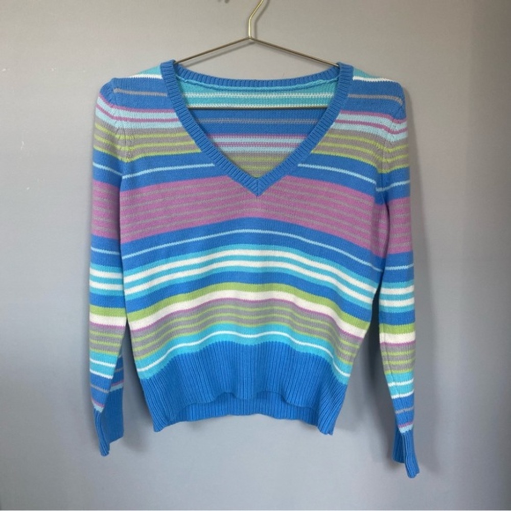 Vintage early 2000s sweater striped v neck cotton